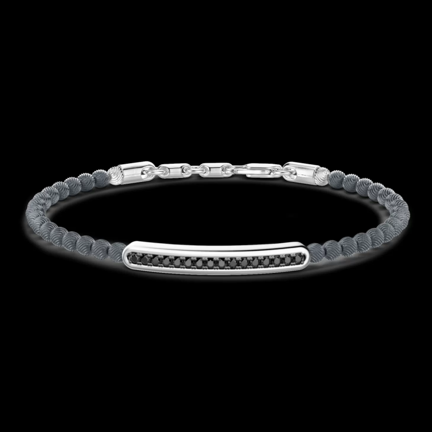 Zancan Gioielli Bracciale Zancan Morbido Con Sfere In Argento E Targa Con Pietre Nere.> Bracciali