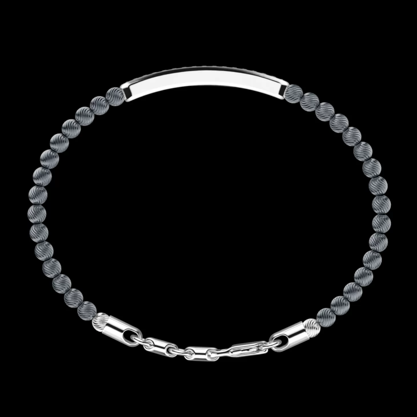 Zancan Gioielli Bracciale Zancan Morbido Con Sfere In Argento E Targa Con Pietre Nere.> Bracciali