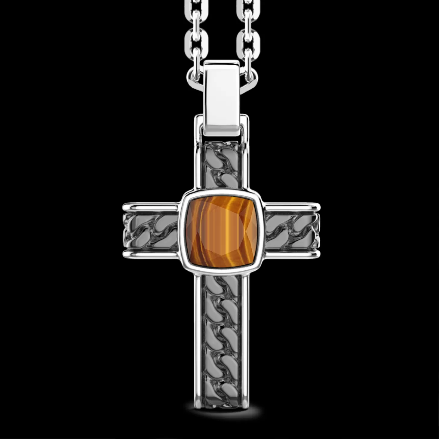 Zancan Gioielli Collana In Argento Con Pendente A Croce E Occhio Di Tigre Quadrata.> Collane