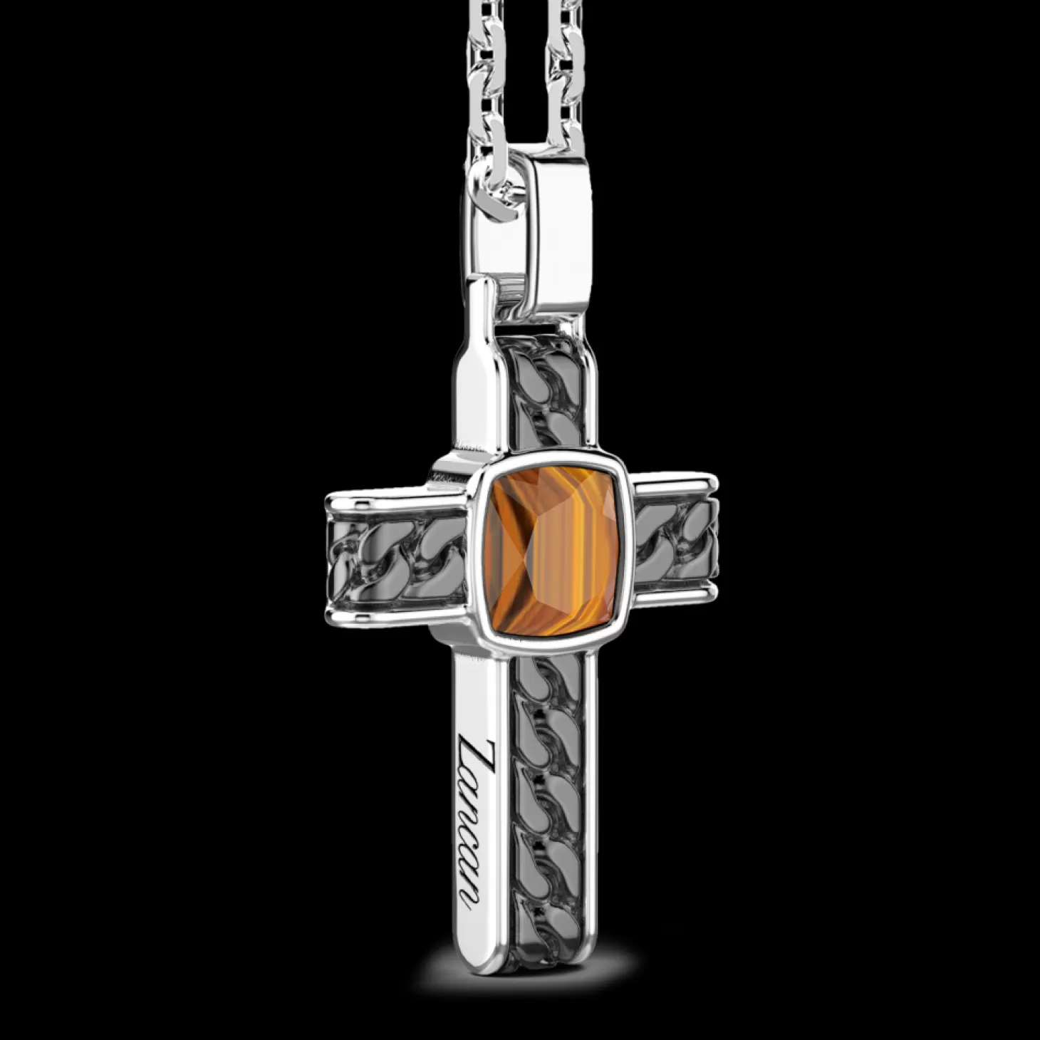 Zancan Gioielli Collana In Argento Con Pendente A Croce E Occhio Di Tigre Quadrata.> Collane