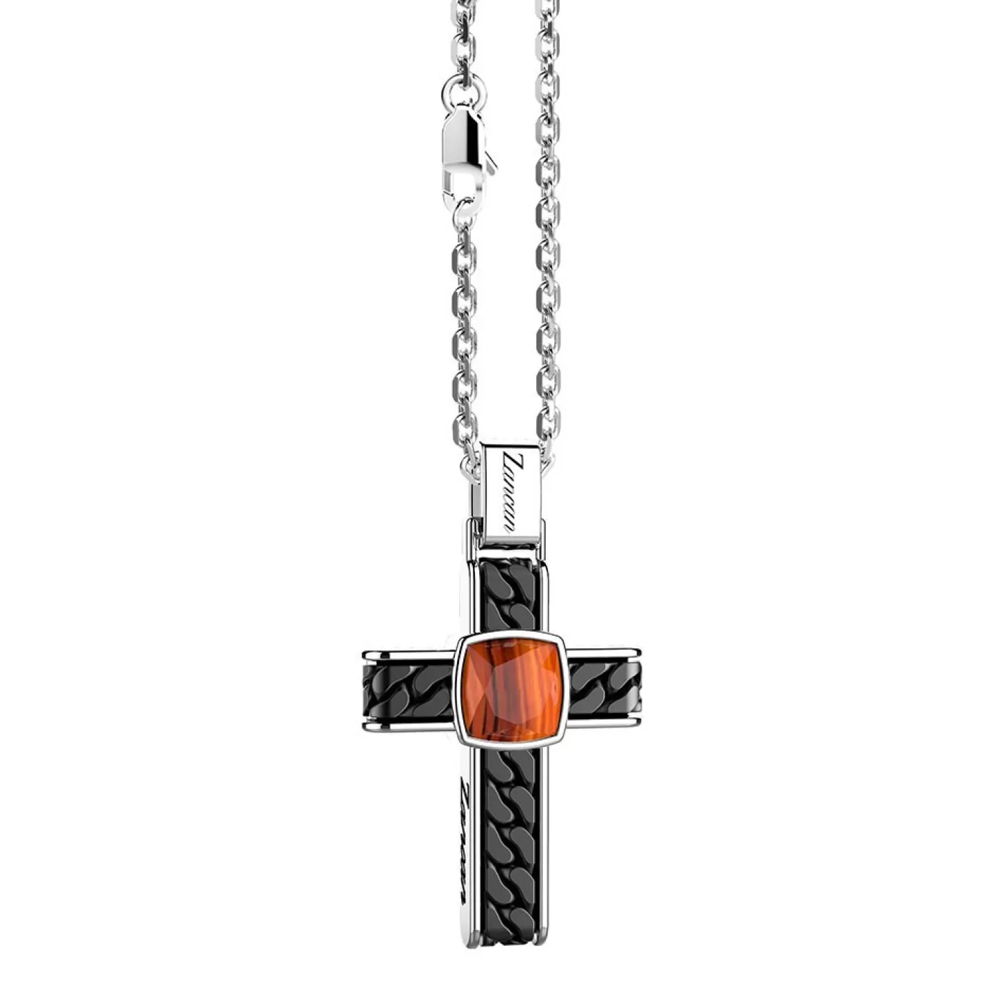 Zancan Gioielli Collana In Argento Con Pendente A Croce E Occhio Di Tigre Quadrata.> Collane