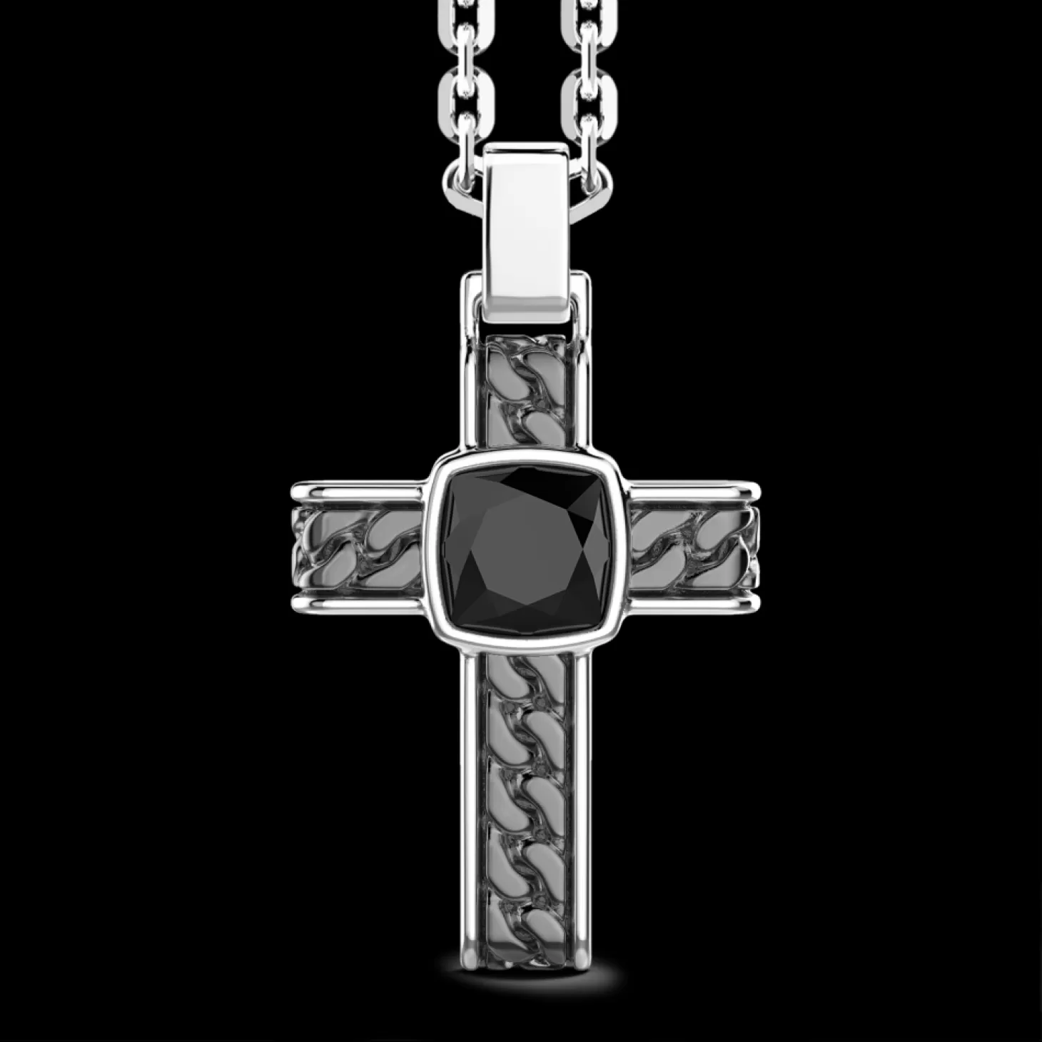 Zancan Gioielli Collana In Argento Con Pendente A Croce E Onice Quadrata.> Collane