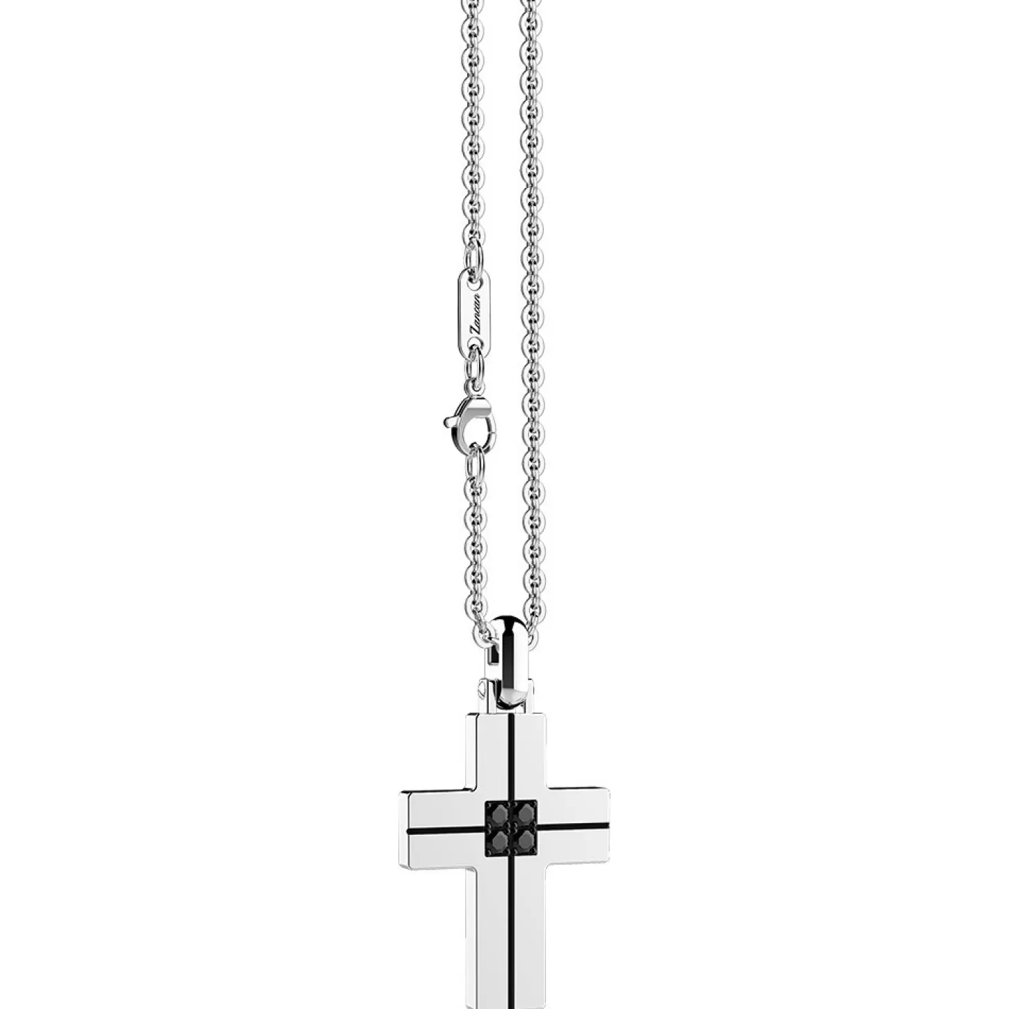 Zancan Gioielli Collana Zancan In Acciaio Con Croce E Brillanti Neri.> Collane