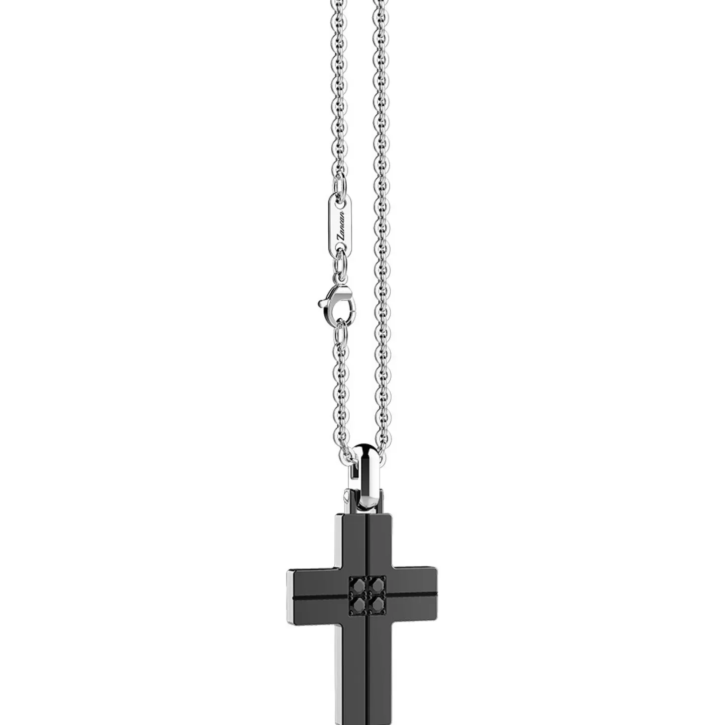 Zancan Gioielli Collana Zancan In Acciaio Con Croce E Brillanti Neri.> Collane