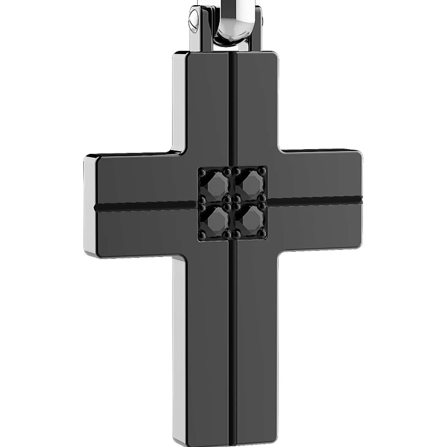 Zancan Gioielli Collana Zancan In Acciaio Con Croce E Brillanti Neri.> Collane