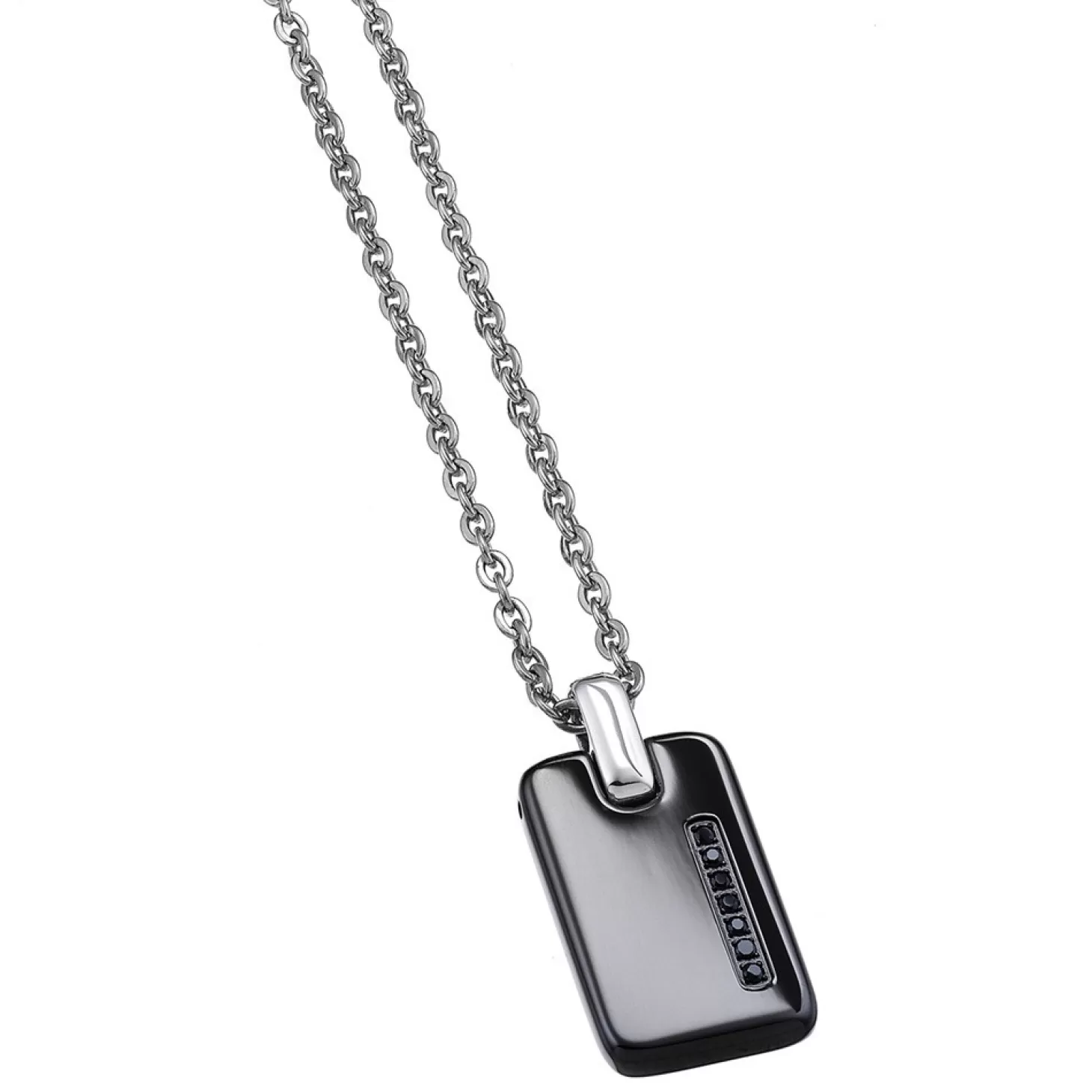 Zancan Gioielli Collana Zancan In Acciaio Con Piastrina E Pietre Nere.> Collane