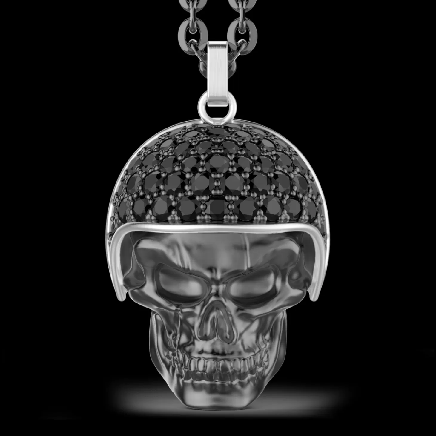 Zancan Gioielli Collana Zancan In Argento Brunito Con Pendente Teschio Biker Con Pietre Nere.> Collane