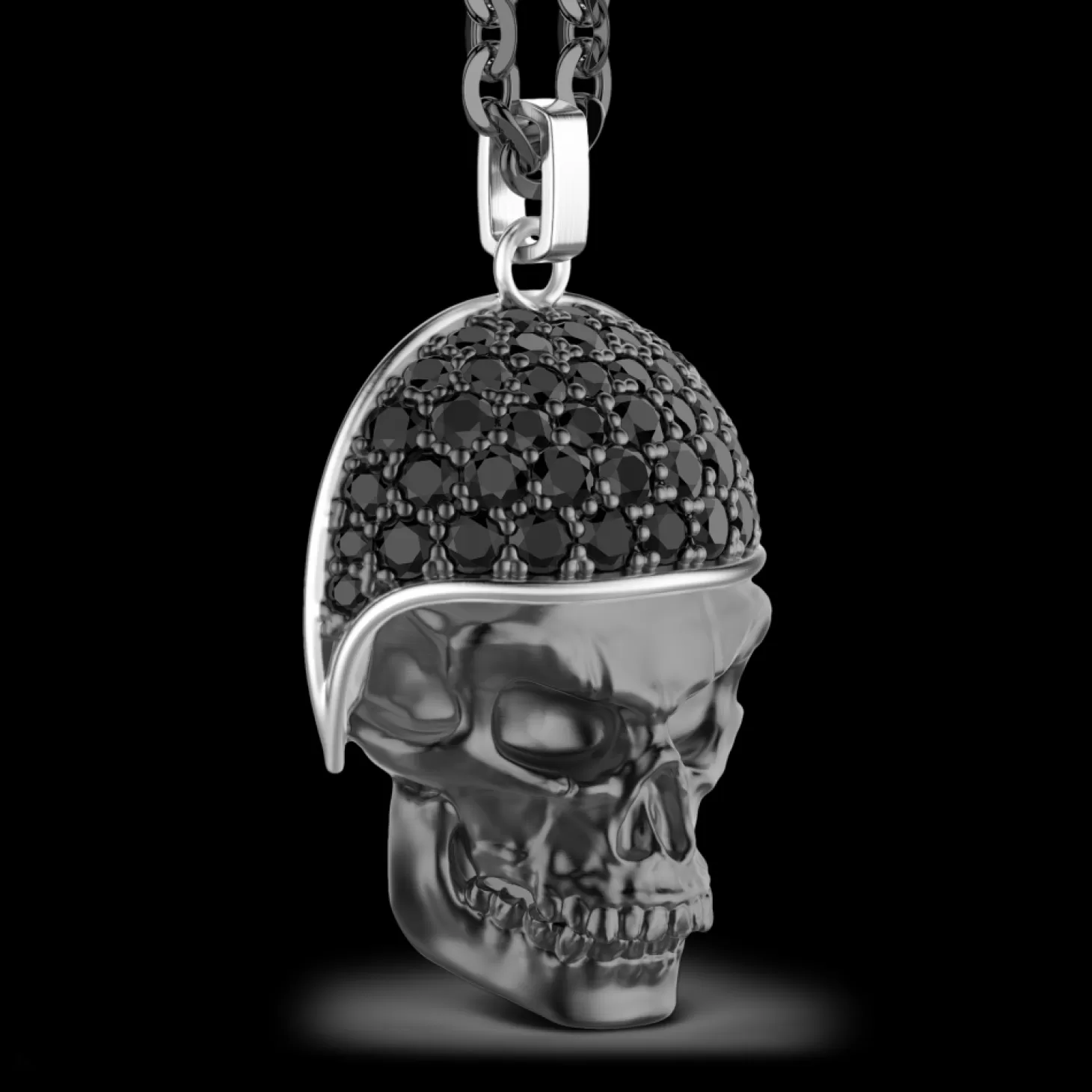Zancan Gioielli Collana Zancan In Argento Brunito Con Pendente Teschio Biker Con Pietre Nere.> Collane