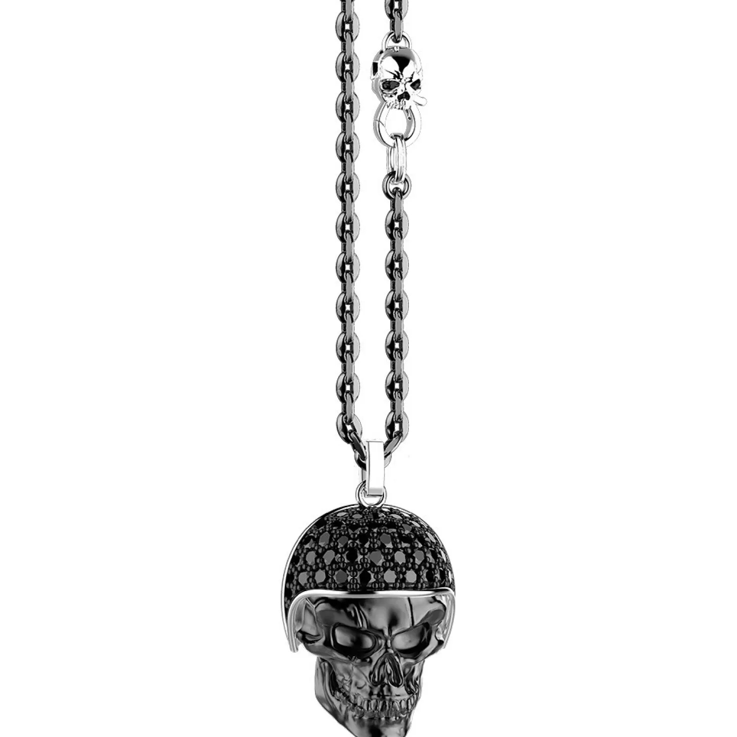 Zancan Gioielli Collana Zancan In Argento Brunito Con Pendente Teschio Biker Con Pietre Nere.> Collane