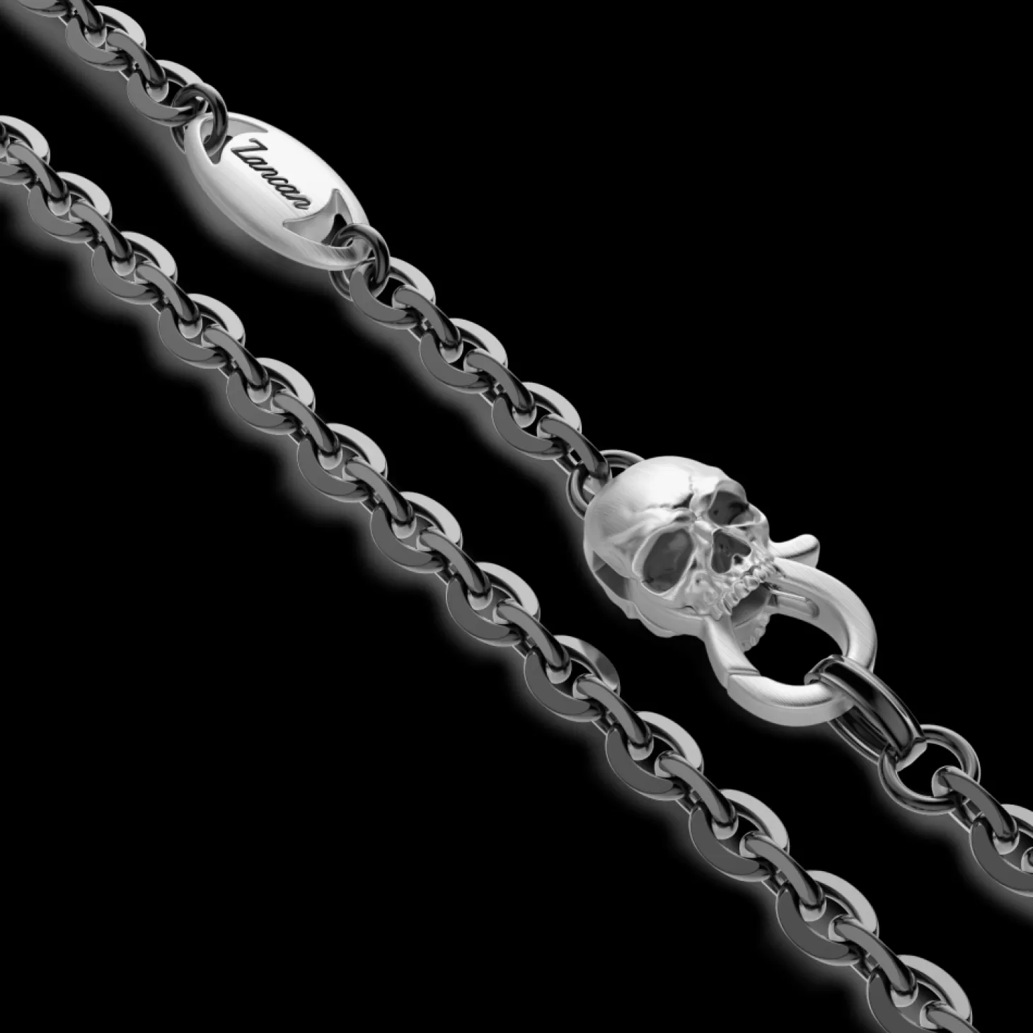 Zancan Gioielli Collana Zancan In Argento Brunito Con Pendente Teschio Biker Con Pietre Nere.> Collane