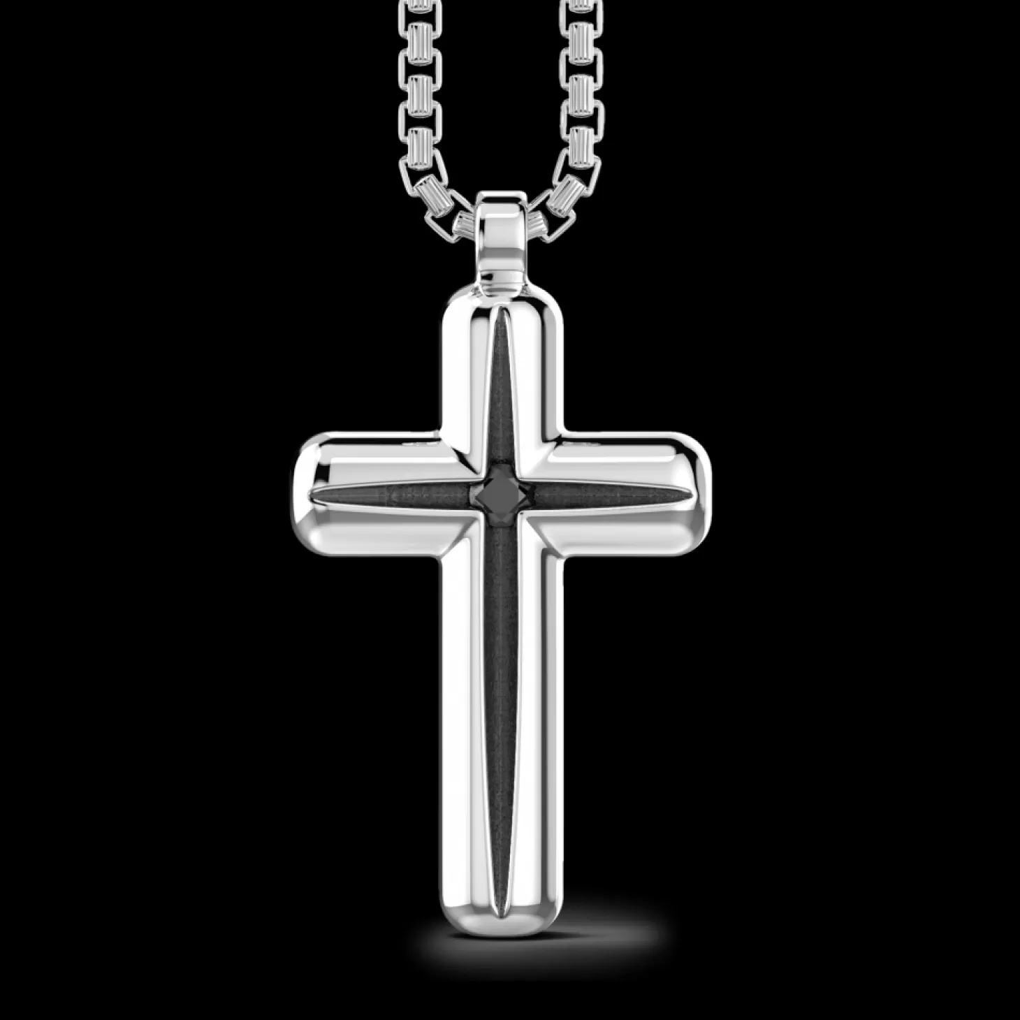 Zancan Gioielli Collana Zancan In Argento Con Pendente A Croce E Pietra Nera.> Collane