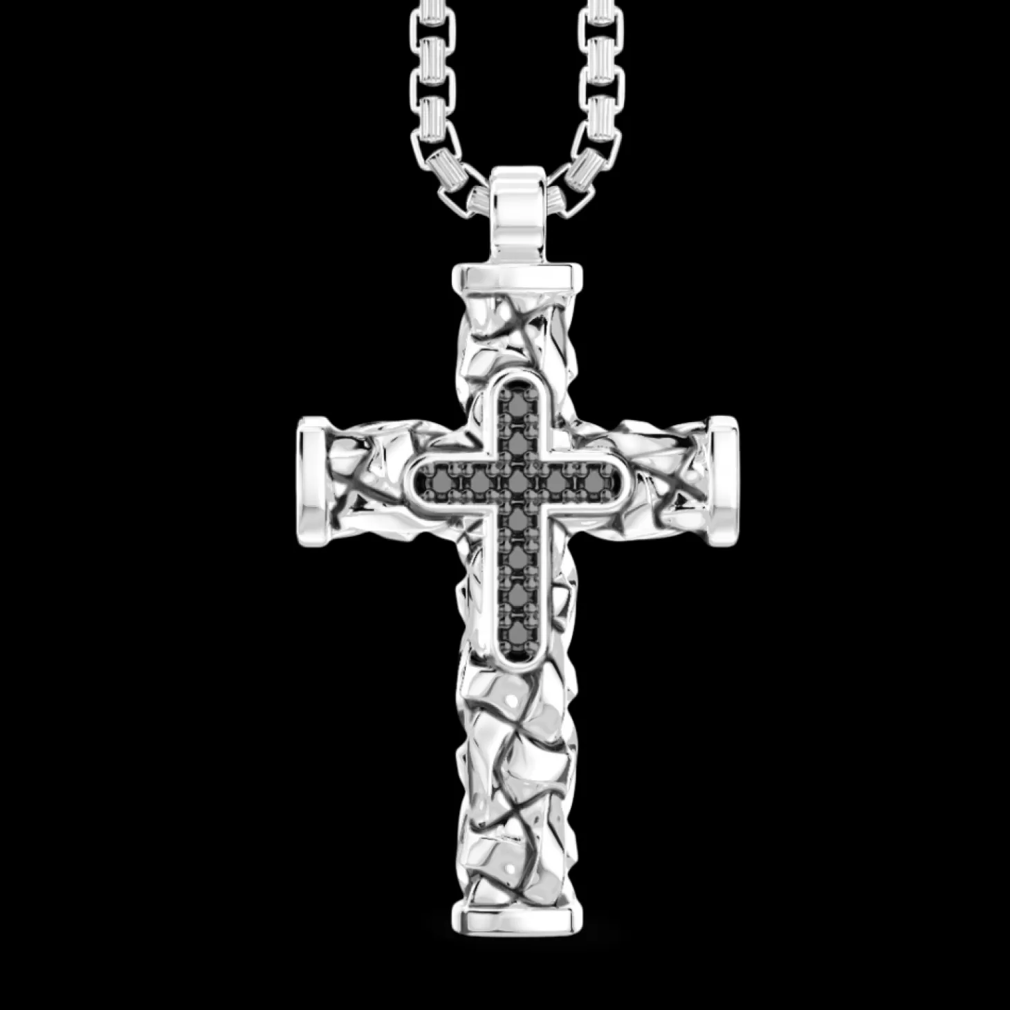 Zancan Gioielli Collana Zancan In Argento Con Pendente A Croce E Pietre Nere.> Collane