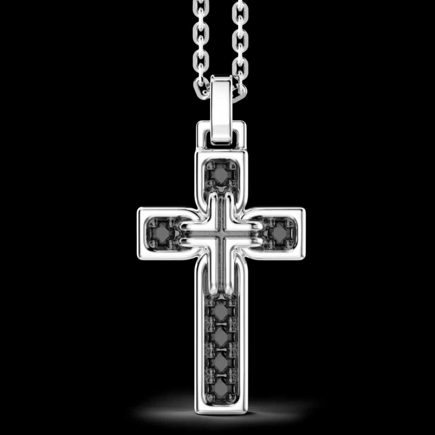 Zancan Gioielli Collana Zancan In Argento Con Pendente A Croce E Pietre Nere.> Collane