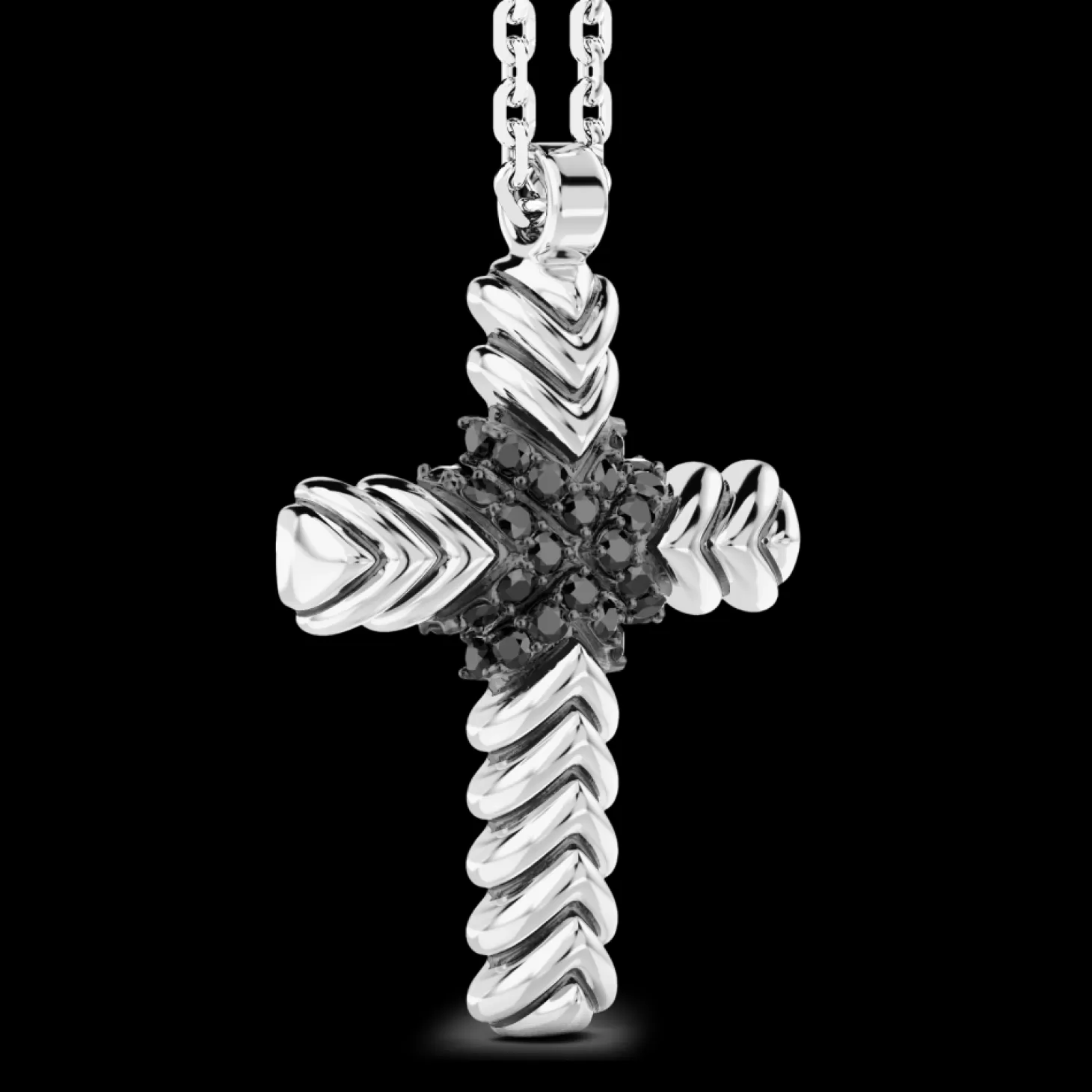 Zancan Gioielli Collana Zancan In Argento Con Pendente A Croce E Pietre Nere.> Collane