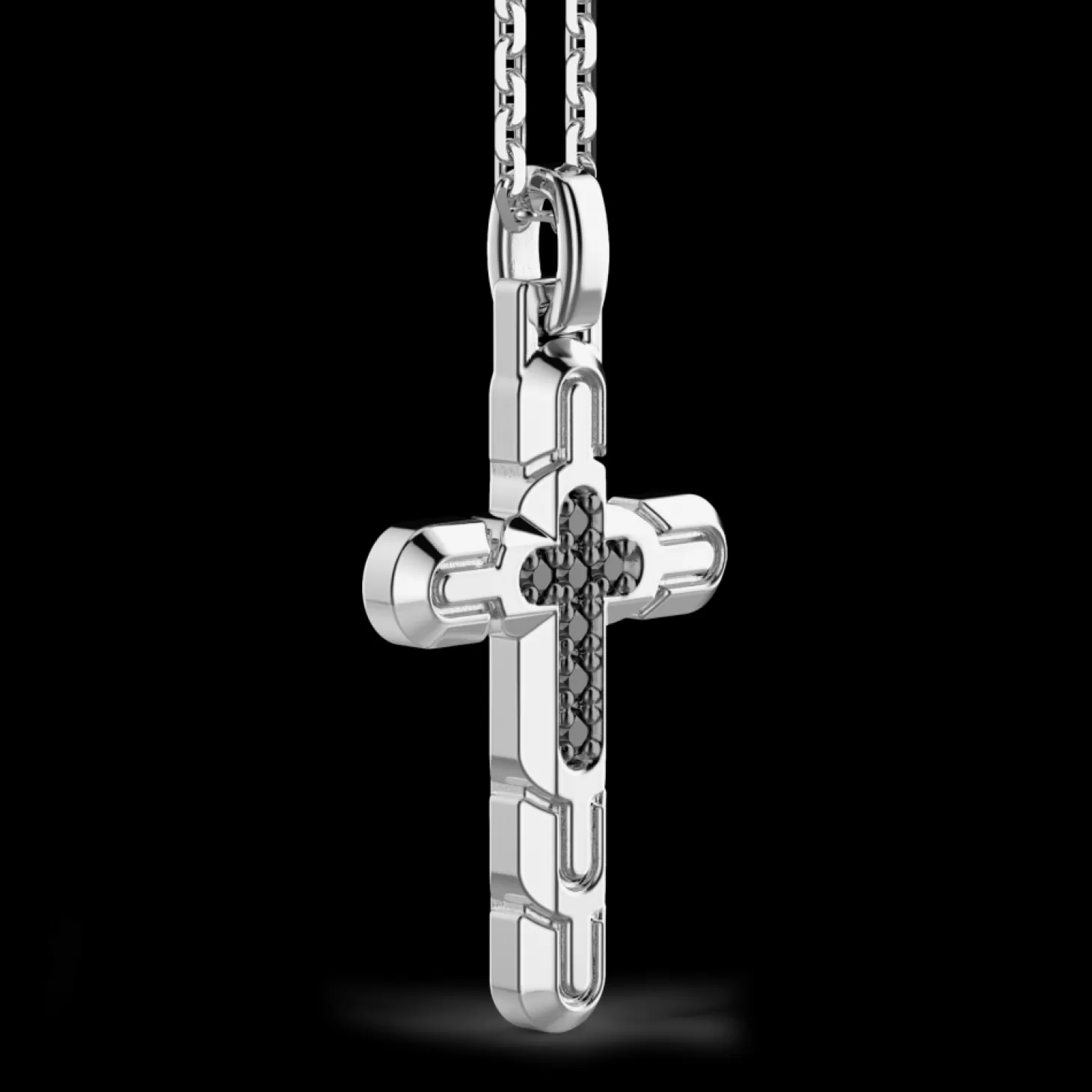 Zancan Gioielli Collana Zancan In Argento Con Pendente A Croce E Pietre Nere.> Collane