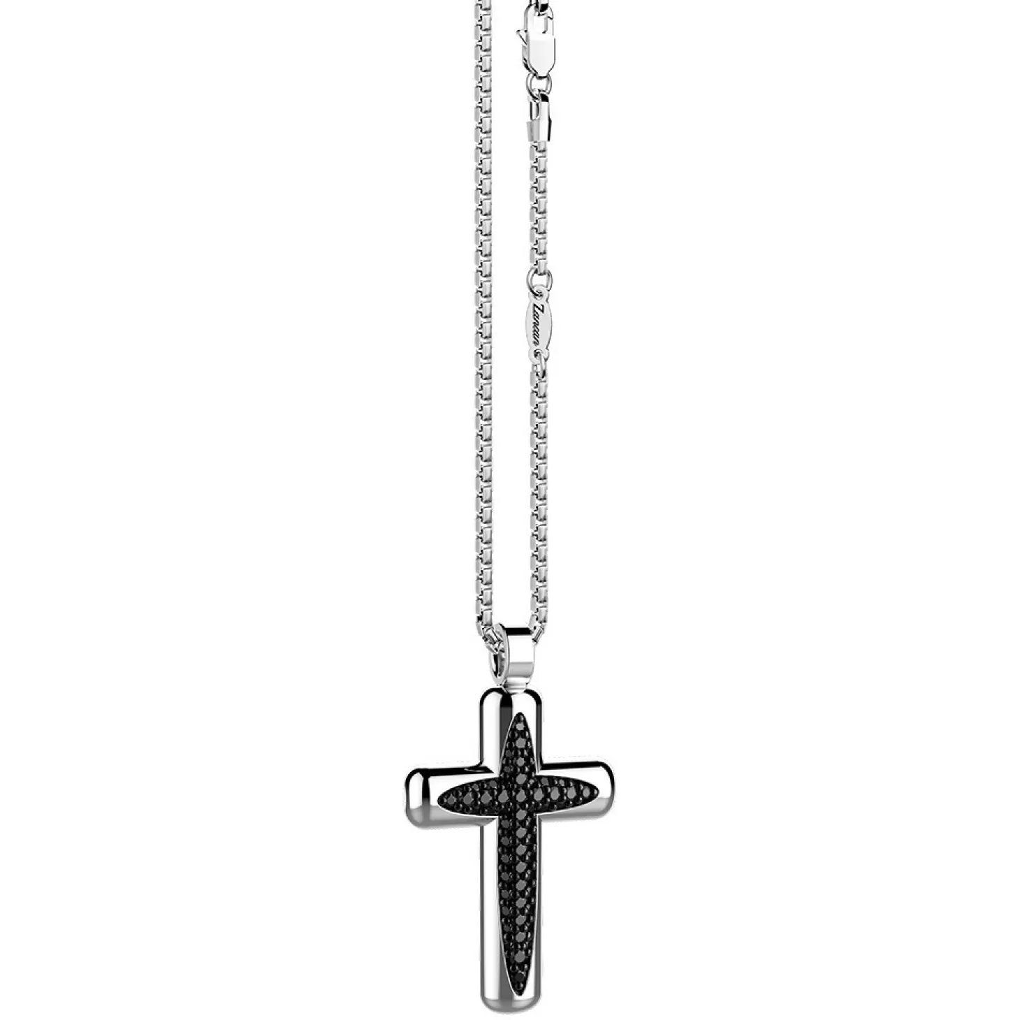 Zancan Gioielli Collana Zancan In Argento Con Pendente A Croce E Pietre Nere.> Collane