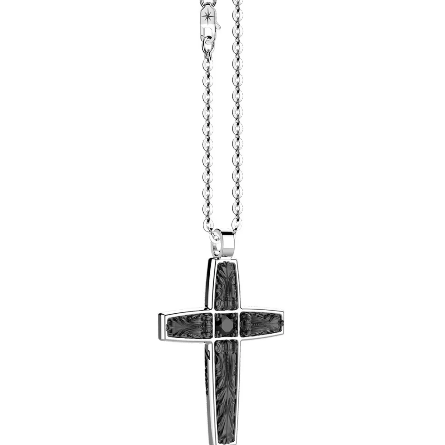 Zancan Gioielli Collana Zancan In Argento Con Pendente A Croce E Pietre Nere.> Collane
