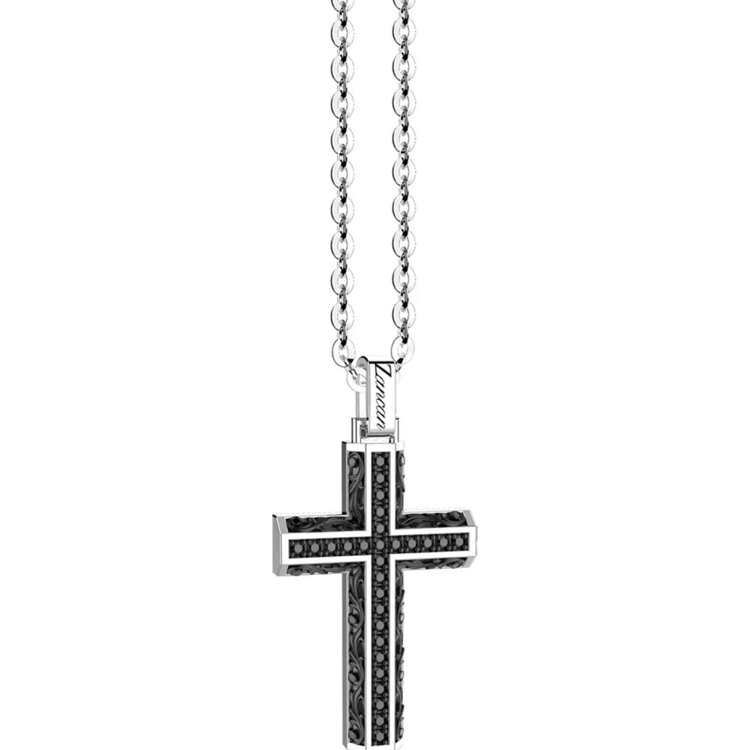 Zancan Gioielli Collana Zancan In Argento Con Pendente A Croce E Pietre Nere.> Collane
