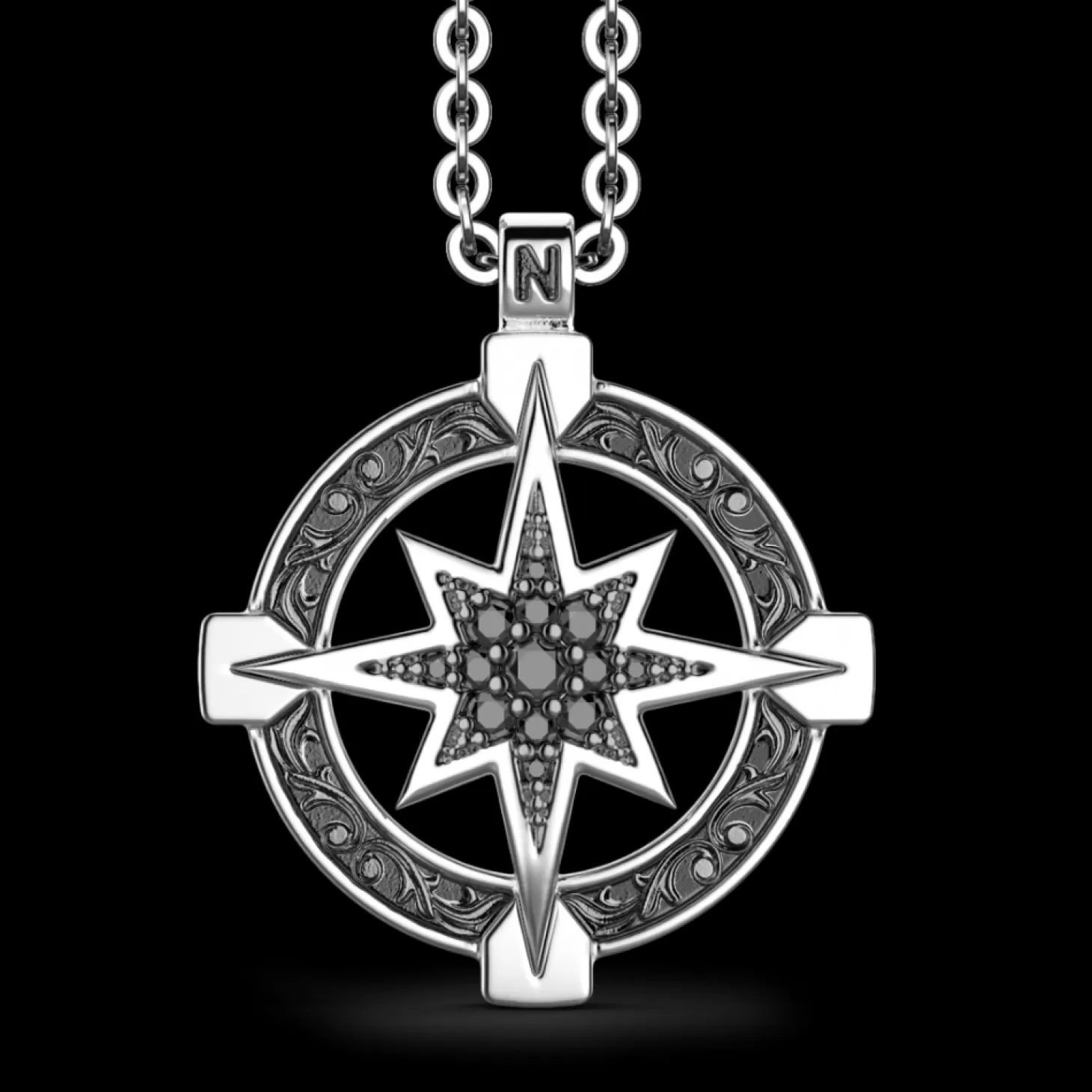 Zancan Gioielli Collana Zancan In Argento Con Pendente A Rosa Dei Venti E Pietre Nere.> Collane