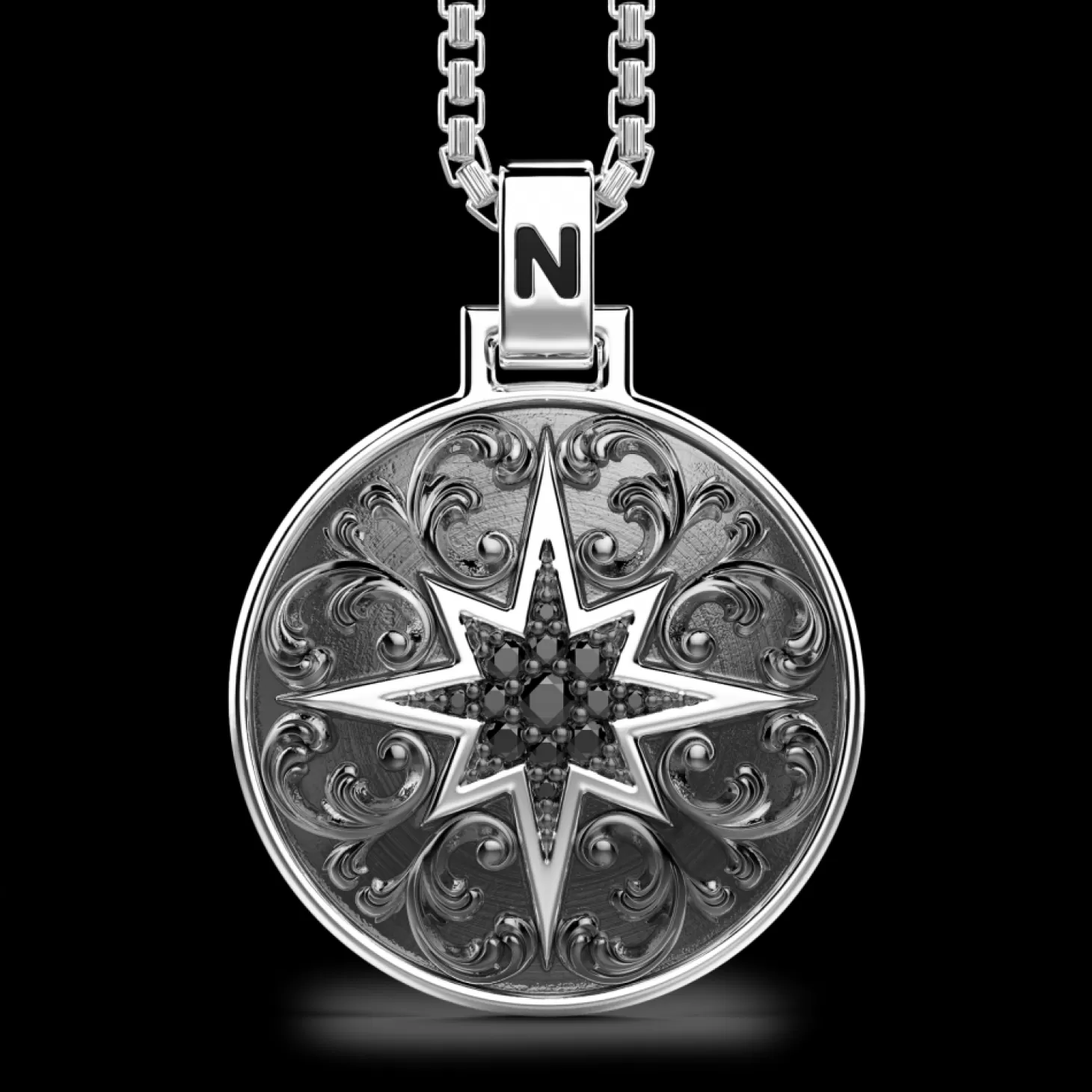 Zancan Gioielli Collana Zancan In Argento Con Pendente A Rosa Dei Venti E Pietre Nere.> Collane