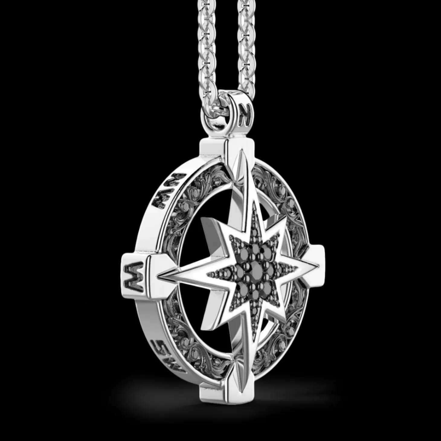Zancan Gioielli Collana Zancan In Argento Con Pendente A Rosa Dei Venti E Pietre Nere.> Collane