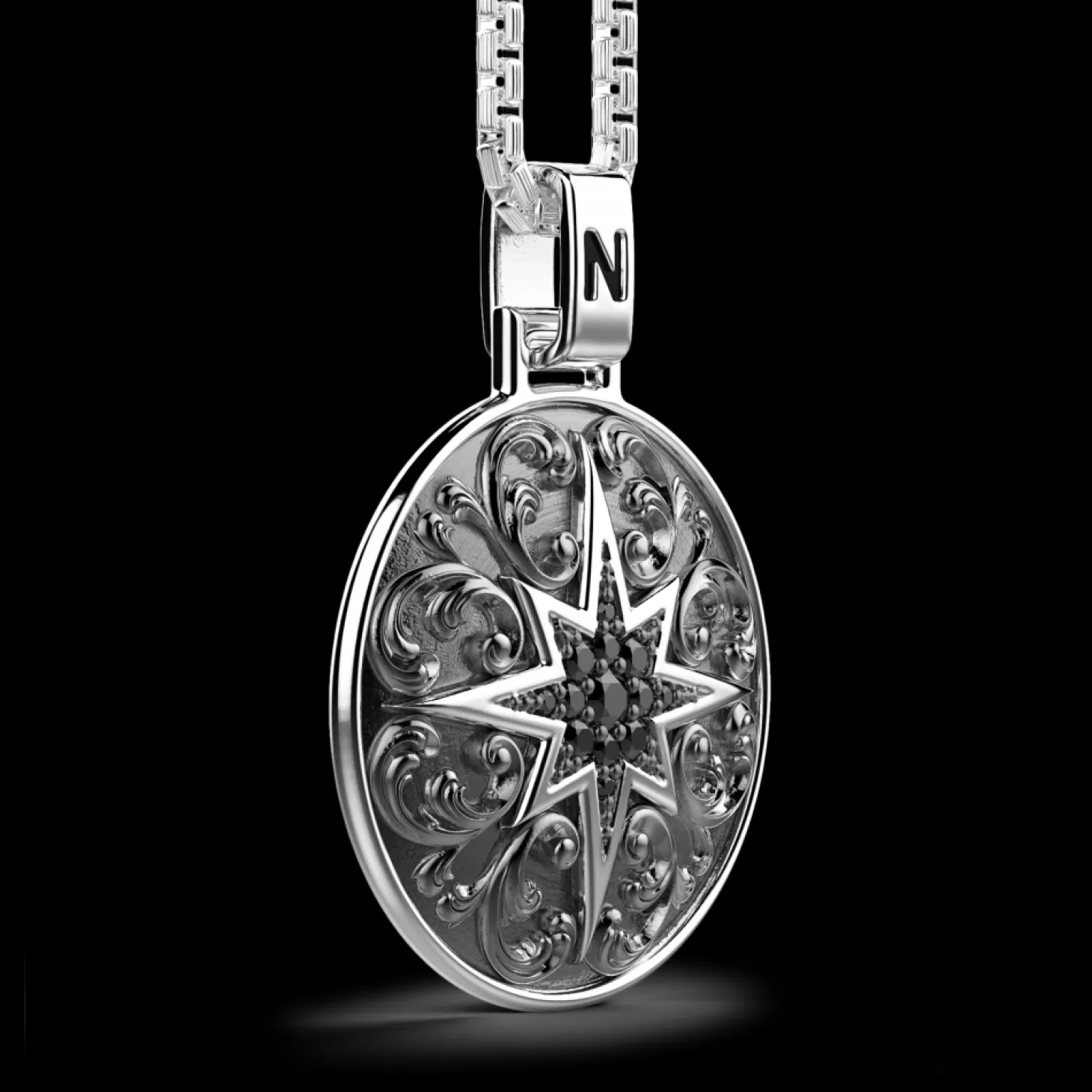 Zancan Gioielli Collana Zancan In Argento Con Pendente A Rosa Dei Venti E Pietre Nere.> Collane