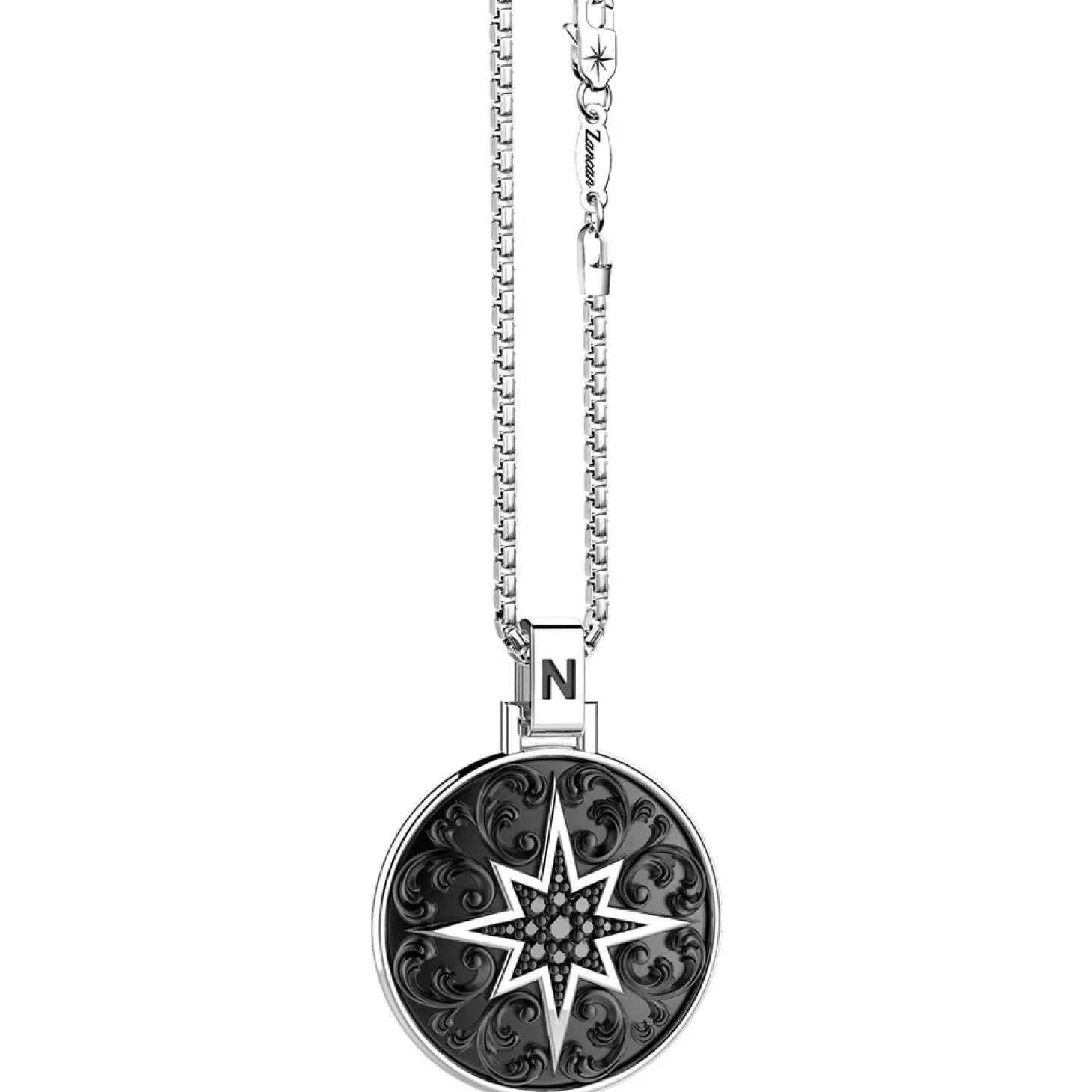 Zancan Gioielli Collana Zancan In Argento Con Pendente A Rosa Dei Venti E Pietre Nere.> Collane