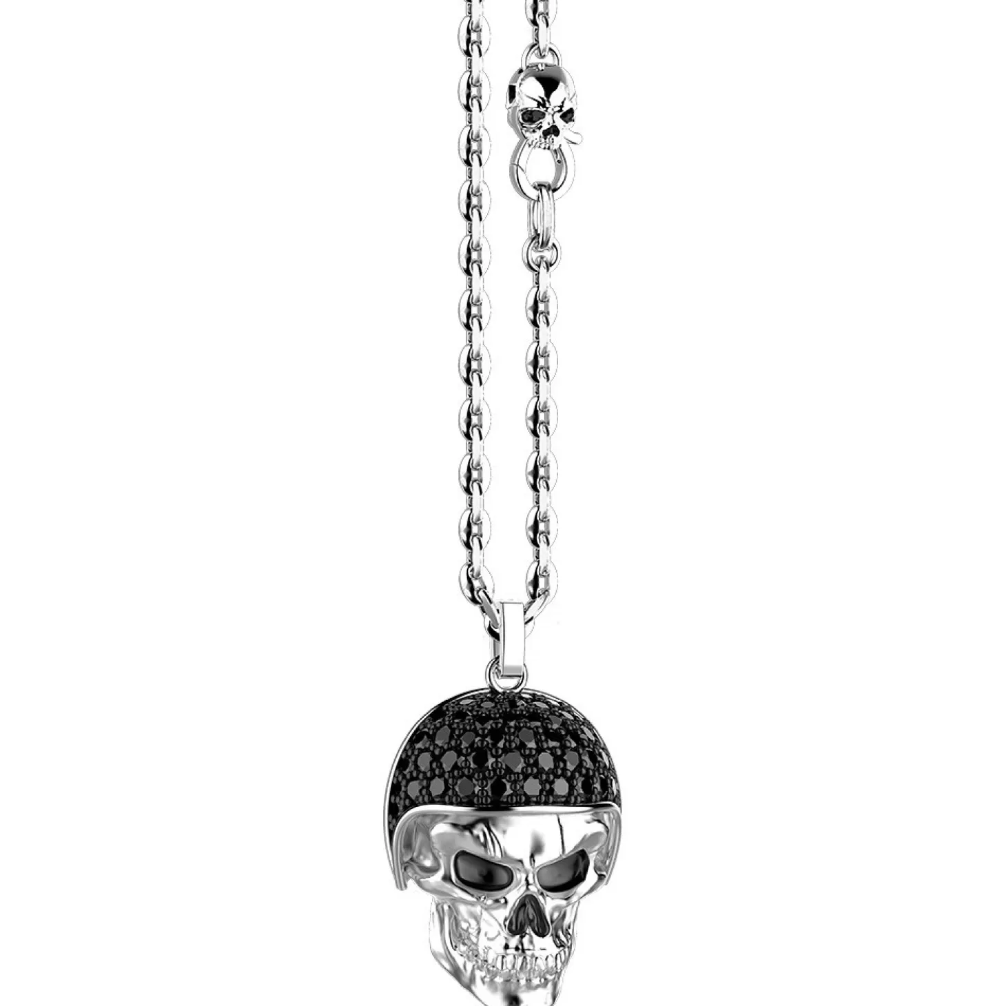 Zancan Gioielli Collana Zancan In Argento Con Pendente Teschio Biker Con Pietre Nere.> Collane