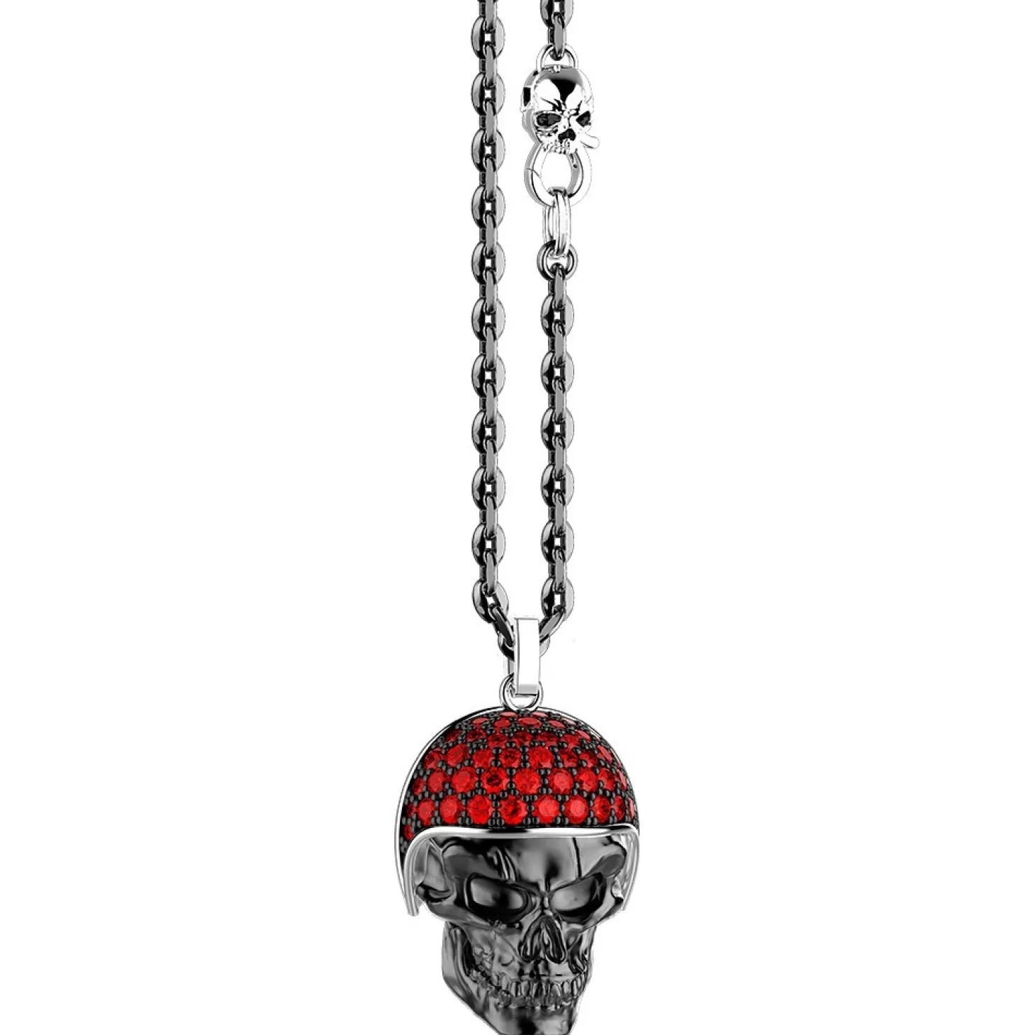 Zancan Gioielli Collana Zancan In Argento Con Pendente Teschio Biker Con Pietre Rosse.> Collane