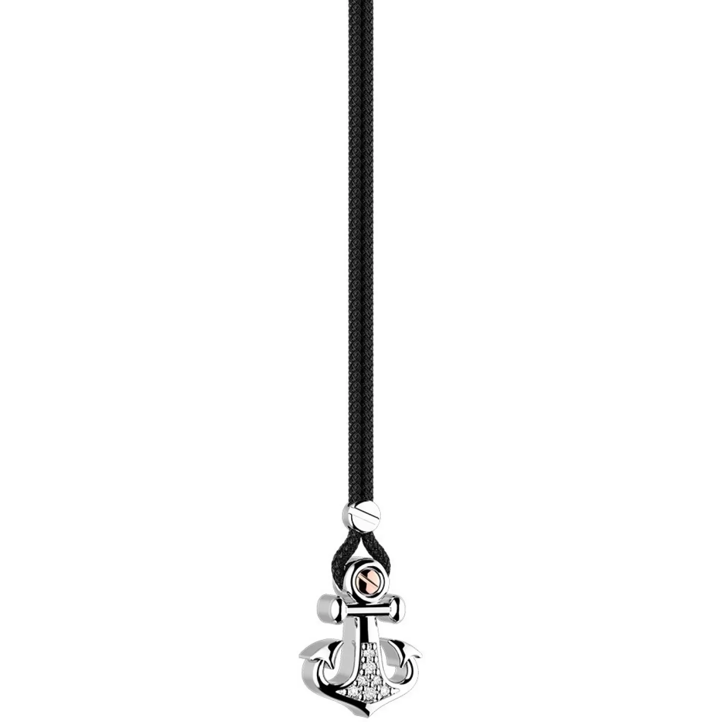 Zancan Gioielli Collana Zancan In Kevlar Con Pendente Ad Ancora In Argento E Pietre Bianche.> Collane